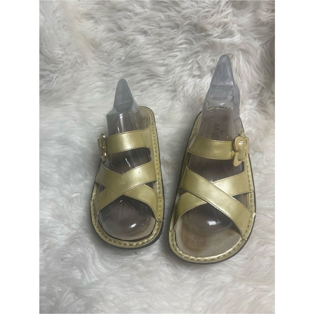 Alegria Bar-120 leather patent beige gold Strappy Sandals EUR SZ39